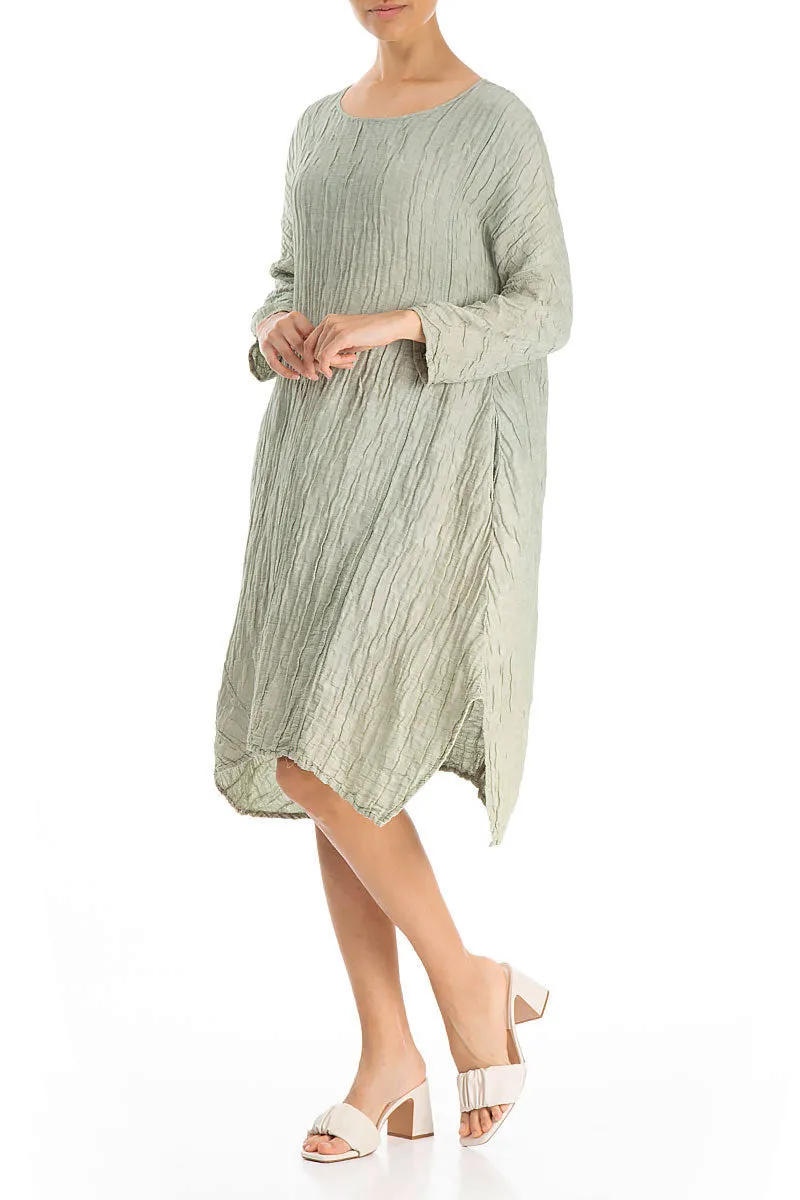 Weekend Wear Asymmetrical Crinkled Pistachio Silk Dress