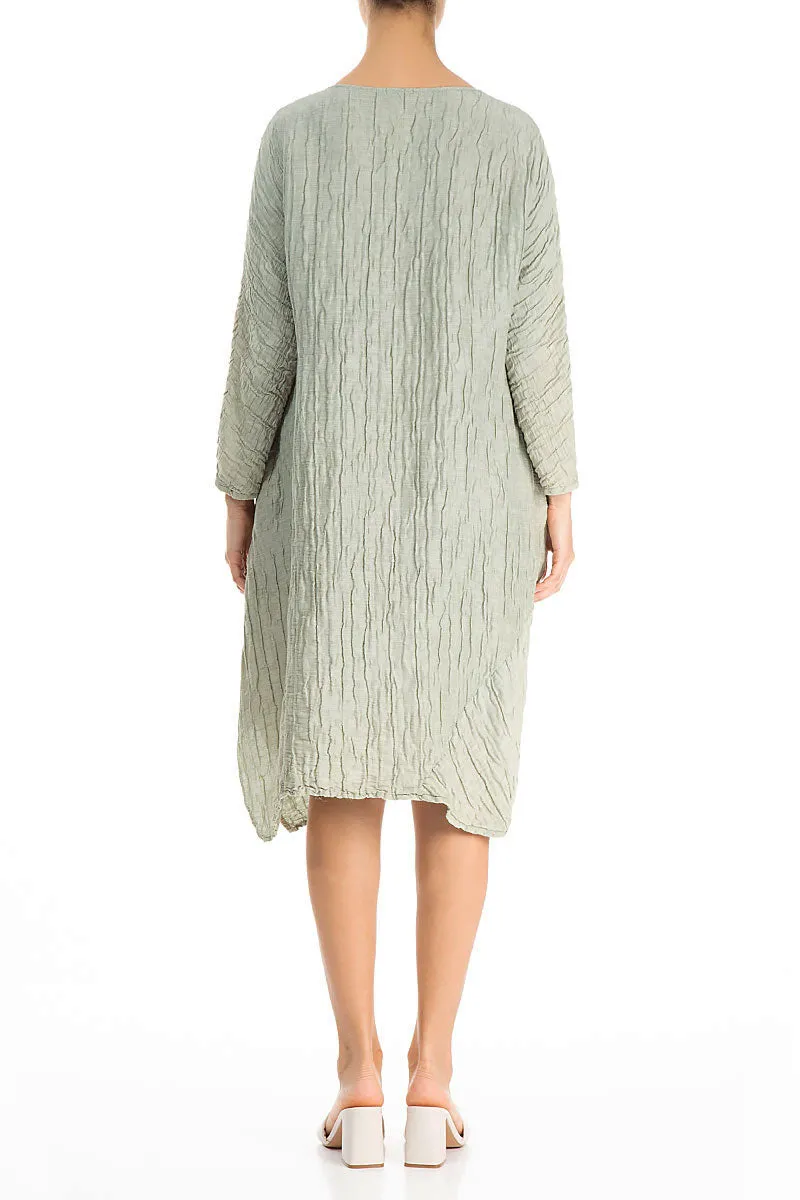 Asymmetrical Crinkled Pistachio Silk Dress Trendy Look