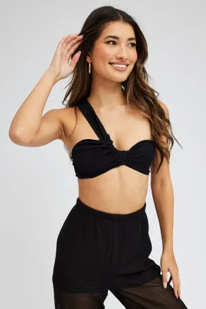 Black Bralette Twist One Shoulder Seamless Warm Pants Summer Ready