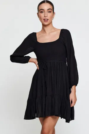 City Look Bold print mini dress Black Mini Dress Long Sleeve Square Neck