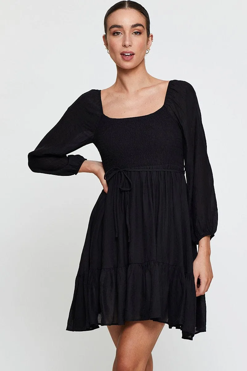 City Look Bold print mini dress Black Mini Dress Long Sleeve Square Neck
