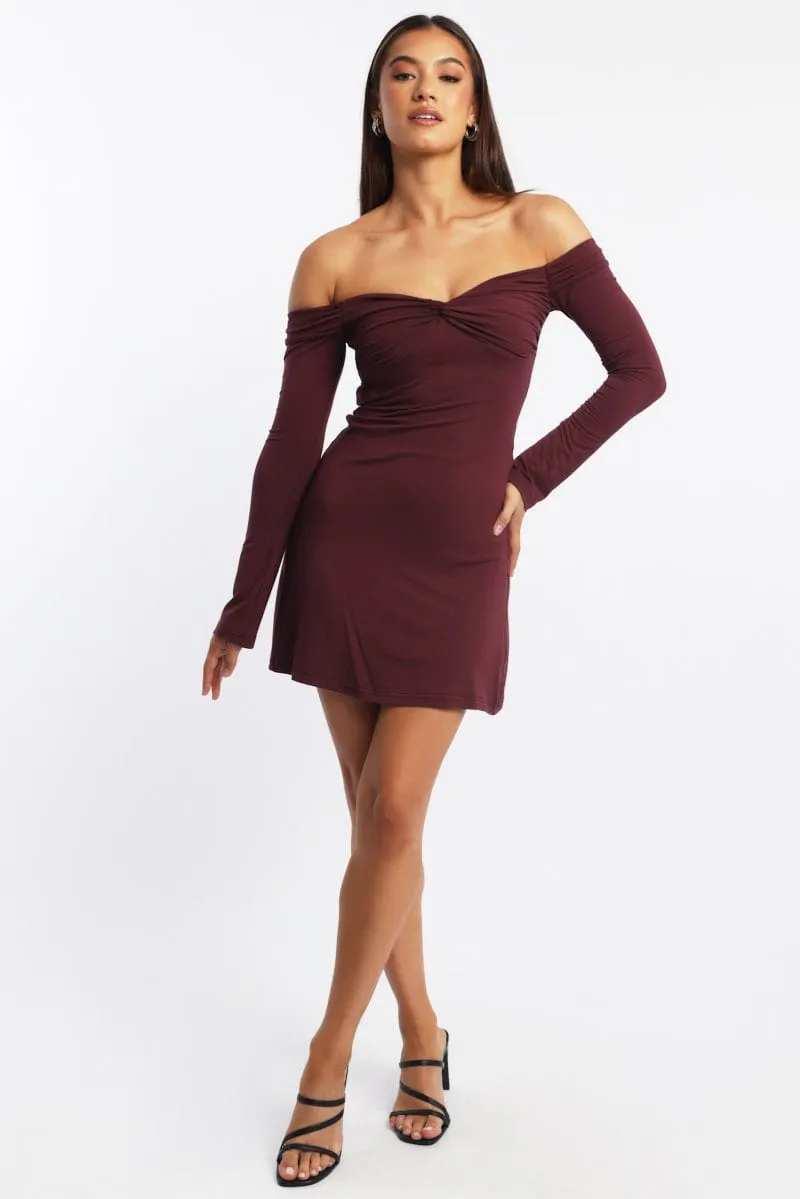 Red Off Shoulder Mini Dress Flirty Wear Urban Soft