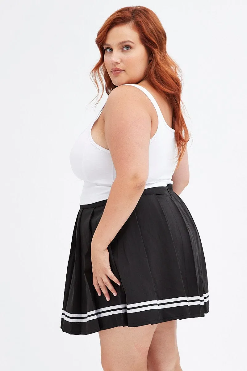 Black Tennis Skirt Mini Pleated Stripe Trim Recycled Polyester Outfit Display