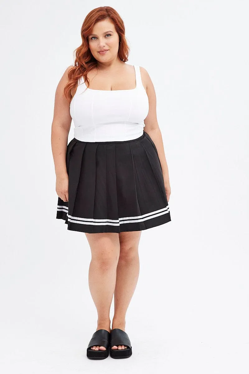 Minimal Touch Design innovation Black Tennis Skirt Mini Pleated Stripe Trim