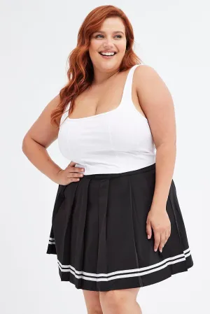 Chic Appeal Soft Combo Black Tennis Skirt Mini Pleated Stripe Trim
