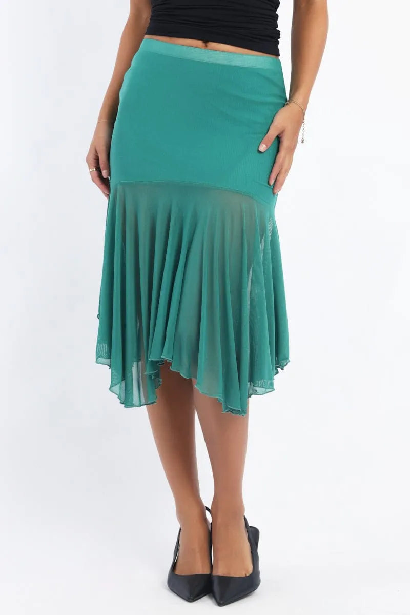 Style Preview Green Midi Skirt Scarf Hem Asymmetric Mesh Lined