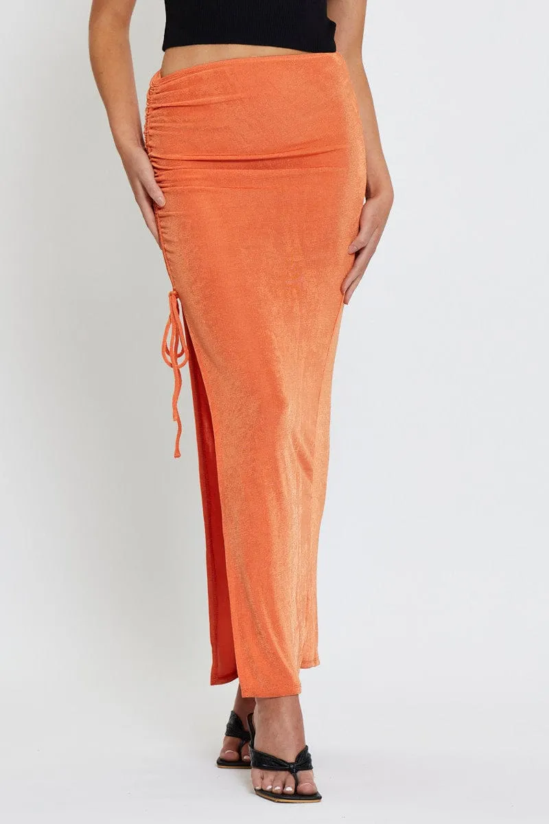 Water Repellent Finish Silicone Grip Trim Orange Slinky Jersey Front Slit Pencil Midi Skirt