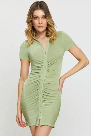 CompressionKnit Green Bodycon Dress Short Sleeve Mini