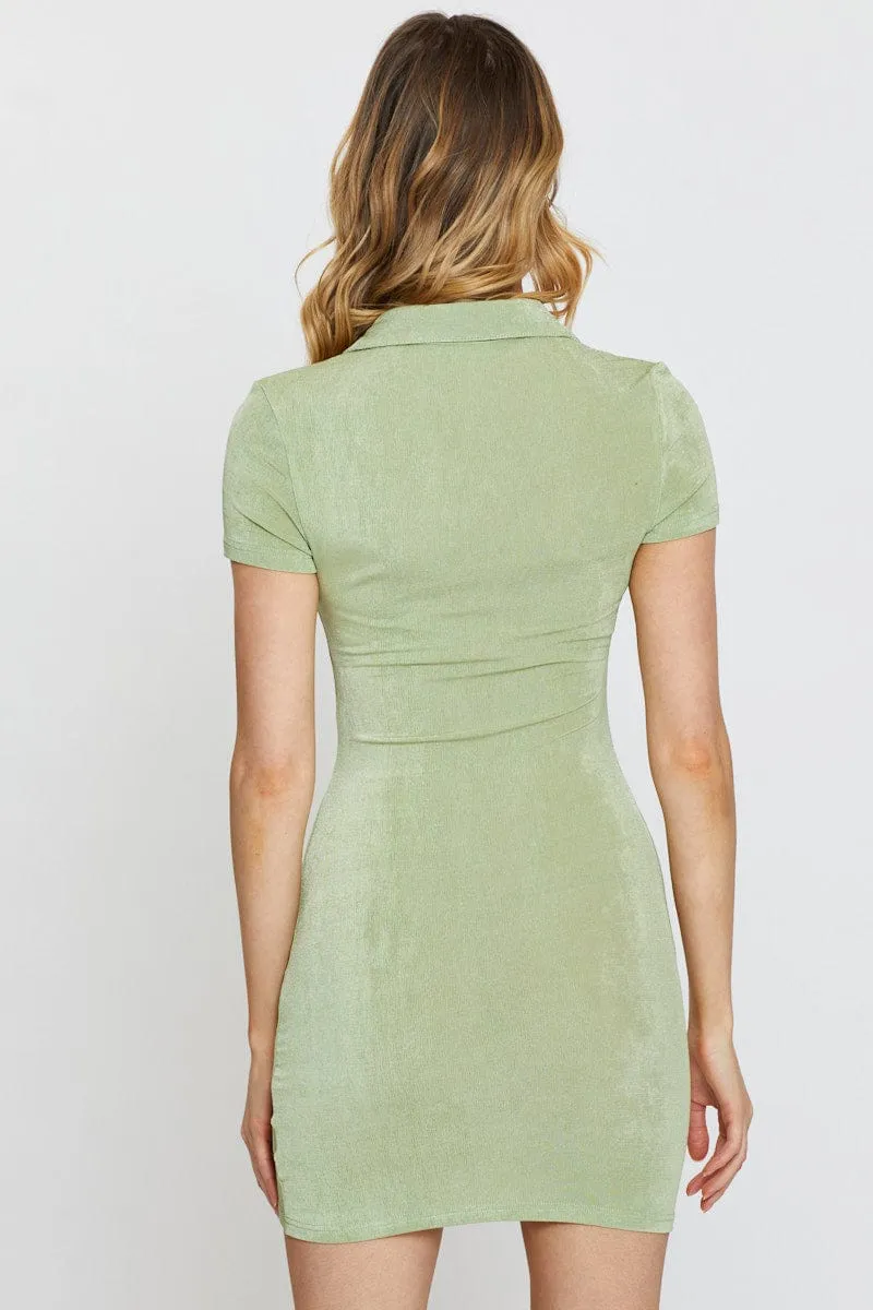 Green Bodycon Dress Short Sleeve Mini Team Edge