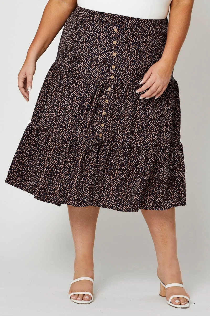 Animal Print Midi Skirt Tie Weekend Ready Multi Purpose