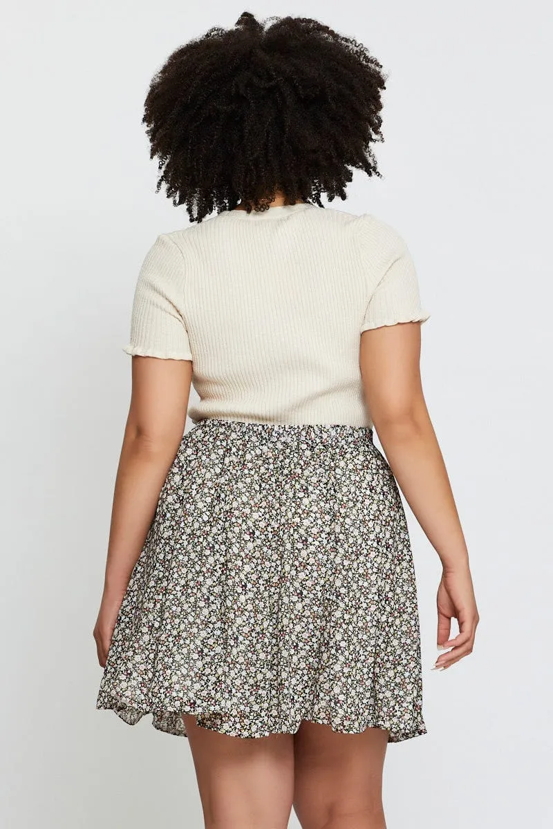 Sporty Casual Style Innovation Floral Print Mini Wrap Skirt Ruffle Hem