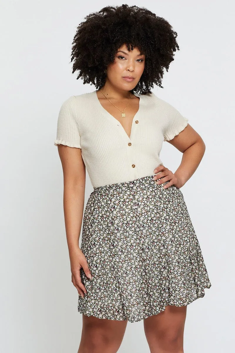 Comfortable Motion Trendy Mood Floral Print Mini Wrap Skirt Ruffle Hem