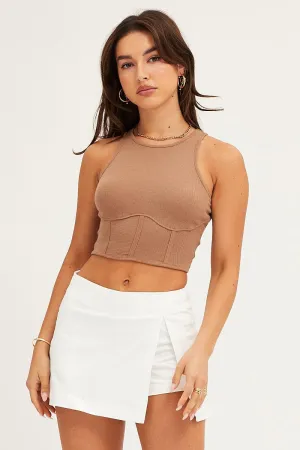 White Low Rise Micro Mini Skort Skirt Light Edge Contrast Panel