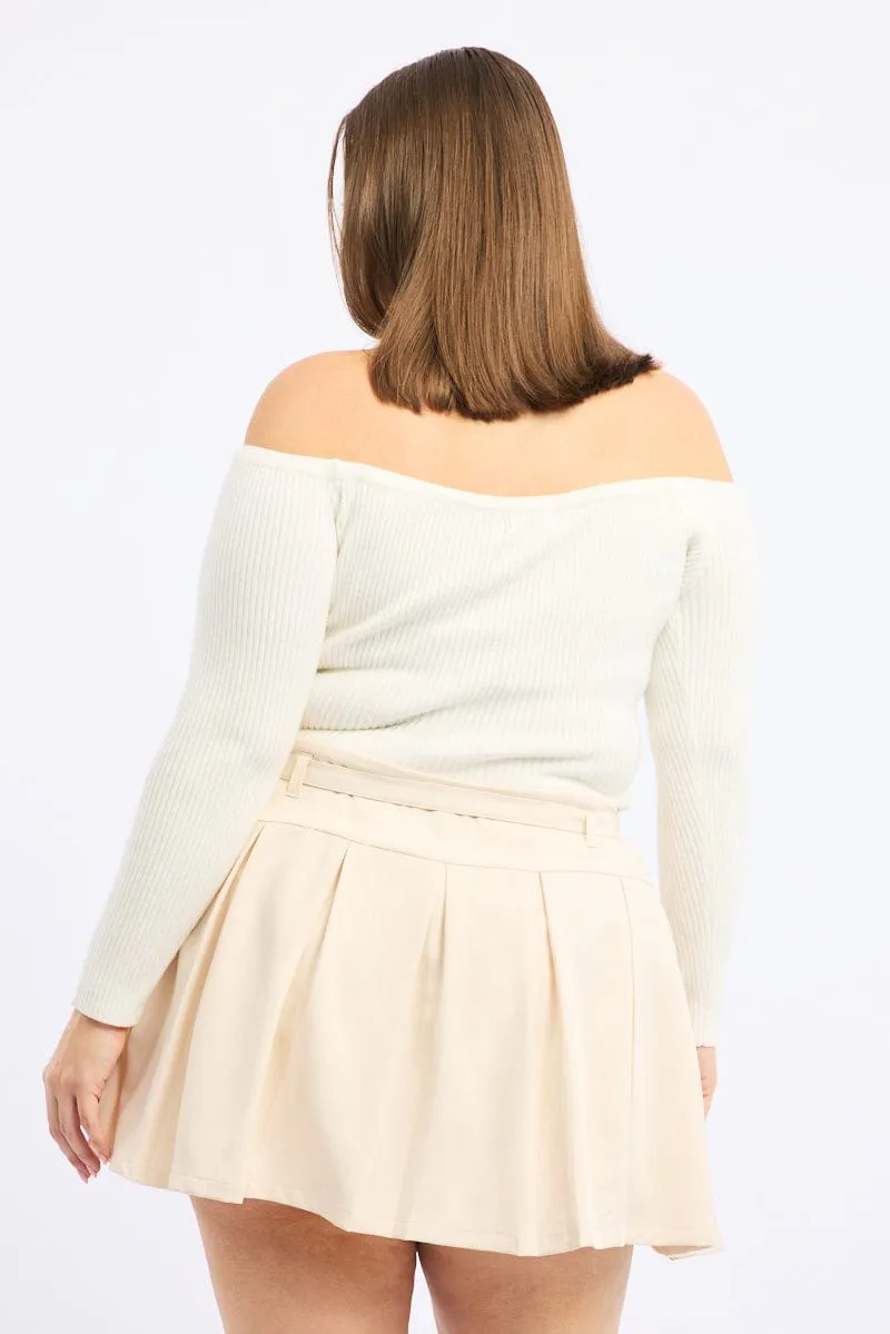 White Pleated Mini Skirt Polka Dot