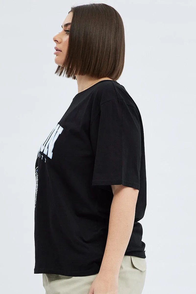 Sporty essentials Black Graphic T-shirt Short Sleeve Crew Neck