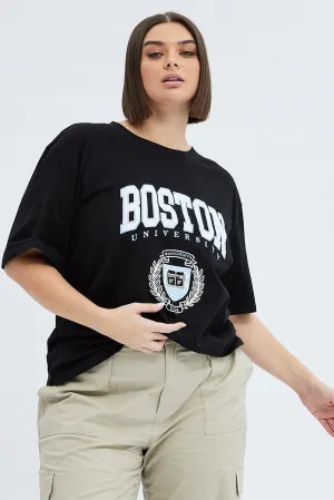 Hypoallergenic fabric Black Graphic T-shirt Short Sleeve Crew Neck