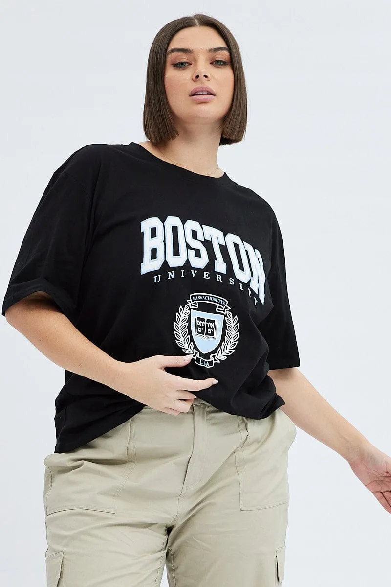 Hypoallergenic fabric Black Graphic T-shirt Short Sleeve Crew Neck