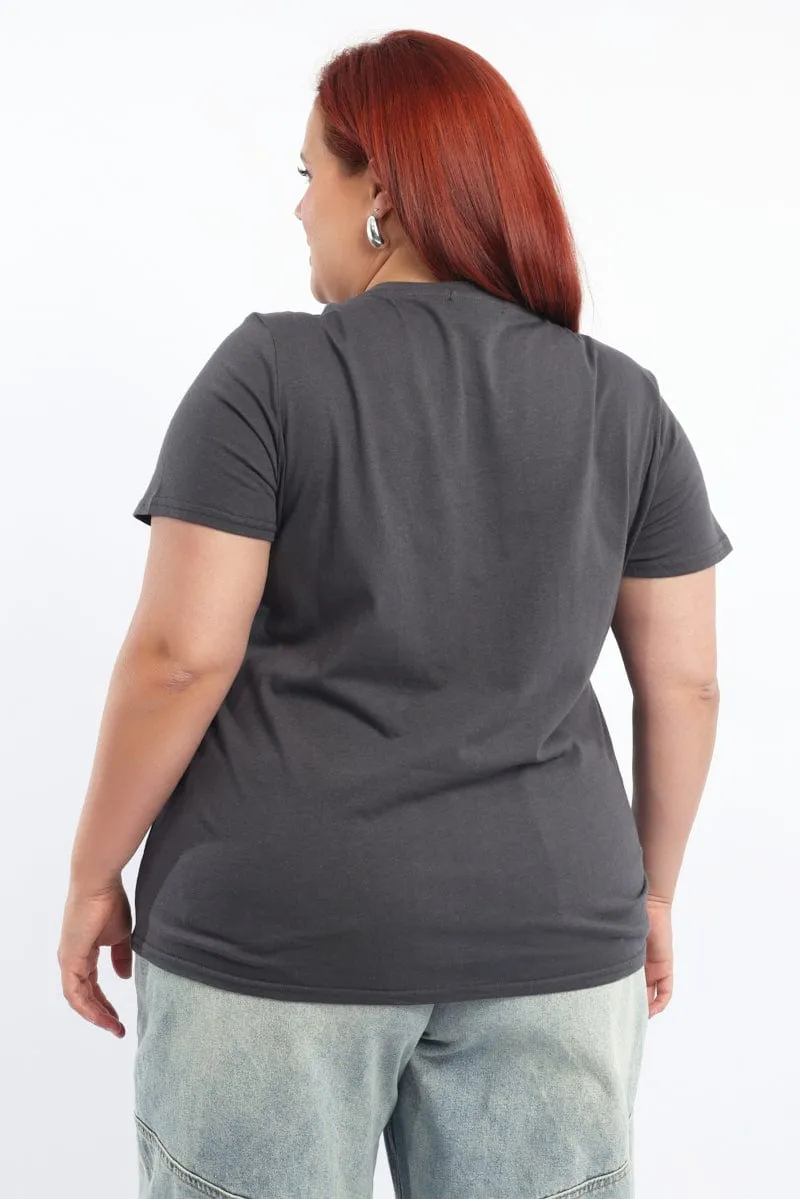 Layering Comfort Grey Graphic T Shirt Short Sleeve Crew Neck