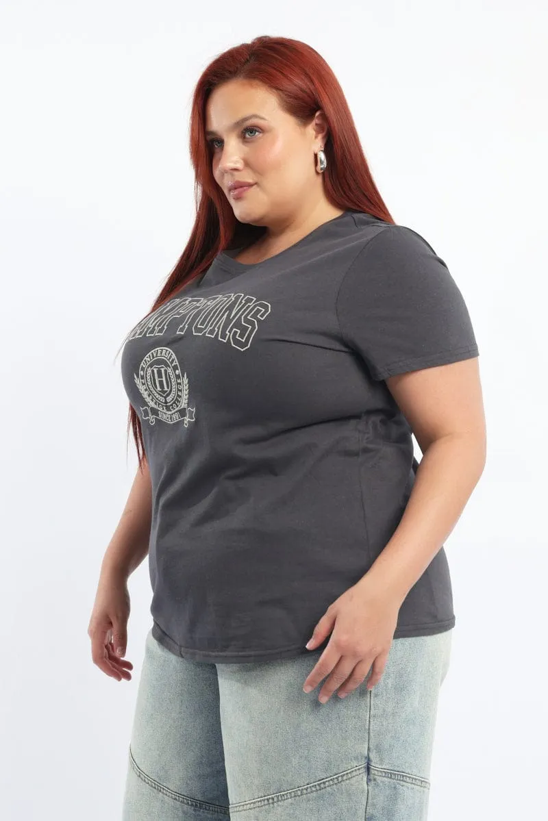 Grey Graphic T Shirt Short Sleeve Crew Neck Work efficiency Modern Design