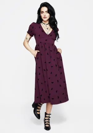 Styx Moth Flocked Velour Print Midi Dress Relaxed summer midi Chic For Work