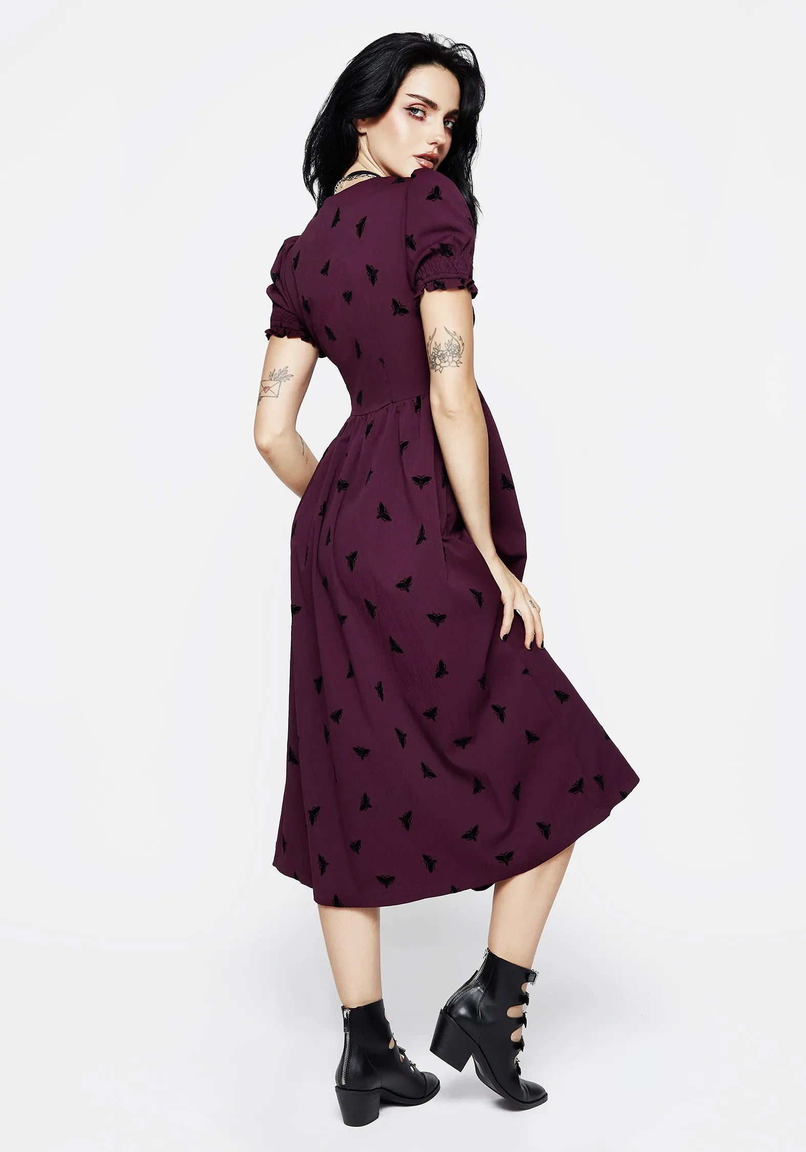 Styx Moth Flocked Velour Print Midi Dress Weather Ready bike lane