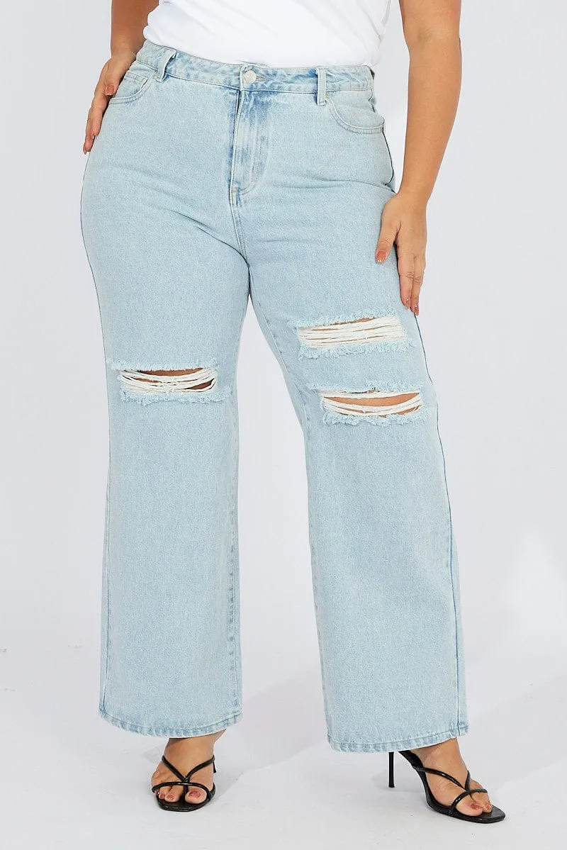 Modern Spring Mood Denim Wide Leg Jeans High Rise Distressed