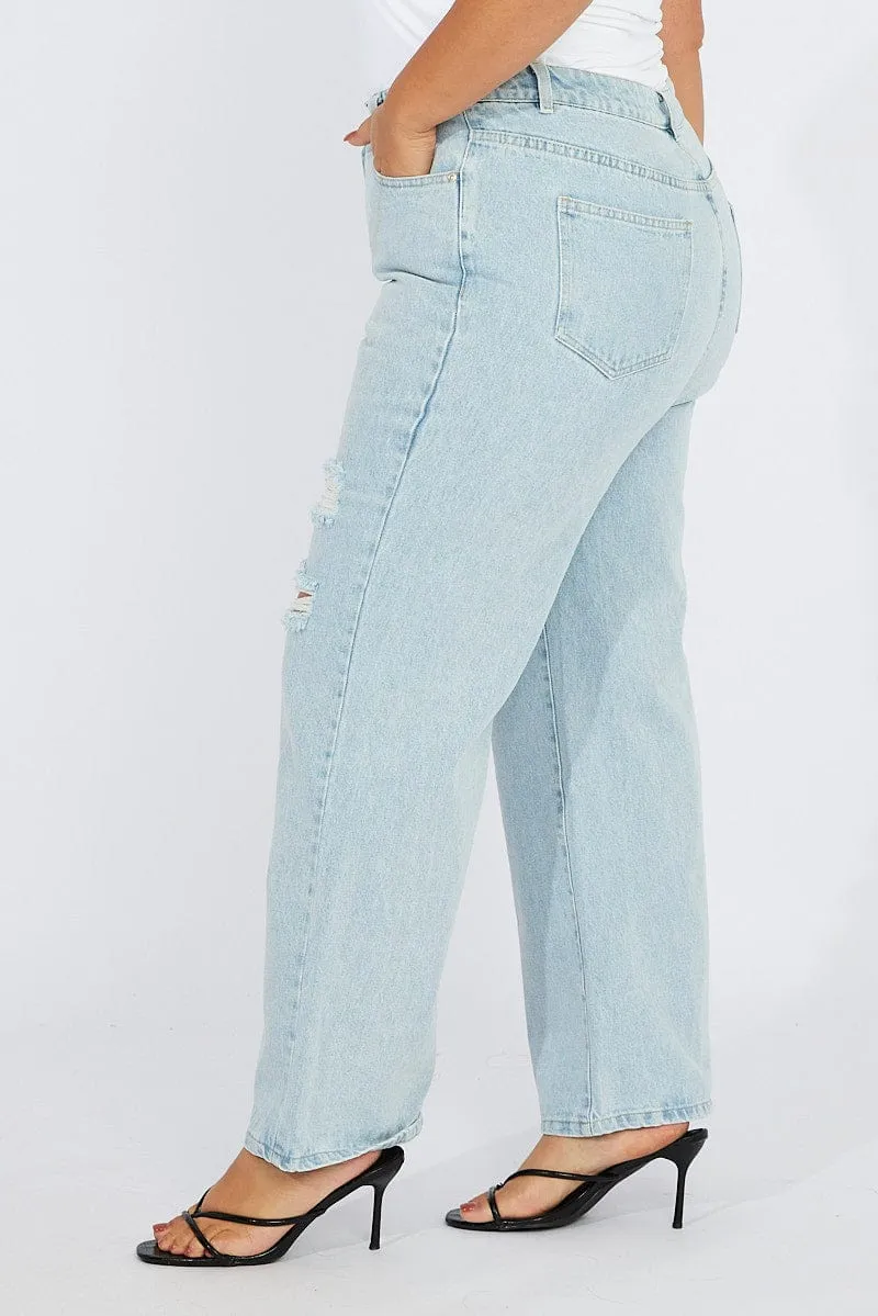 Denim Wide Leg Jeans High Rise Distressed Must Have Wear