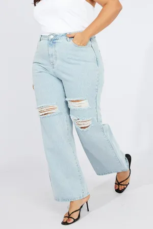 Youth Style Office Wear Denim Wide Leg Jeans High Rise Distressed