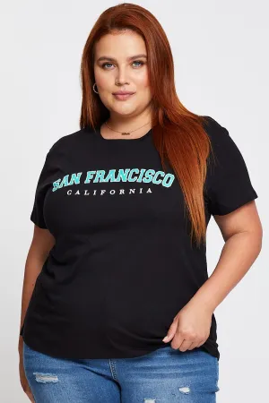 Black Sleeve T-shirt San Francisco Embroidered Short Comfortable Touch certified
