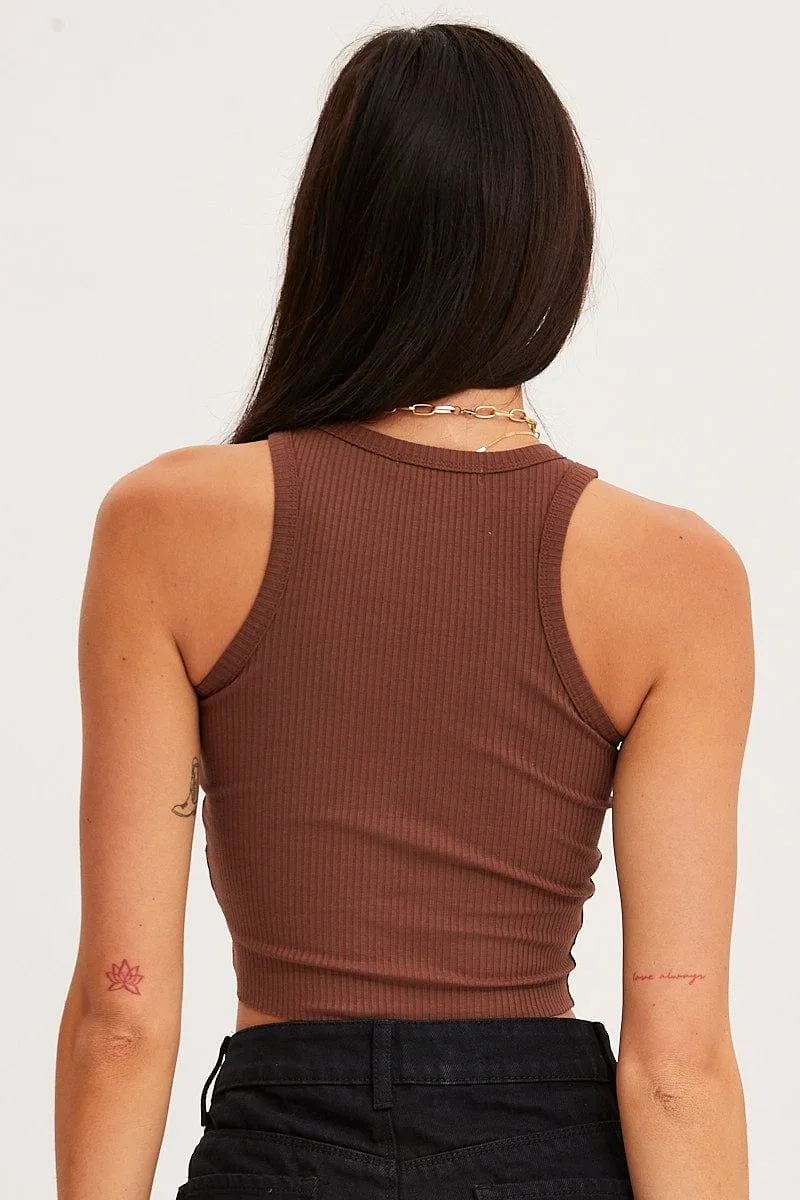 Stone Glow Brown Graphic Tank Embroided
