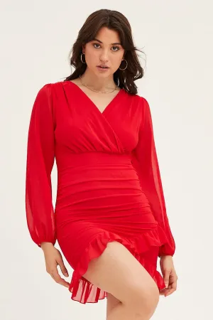 Cool Frame CompressionFreeCuffs Red Long Sleeve Party Bodycon Dress