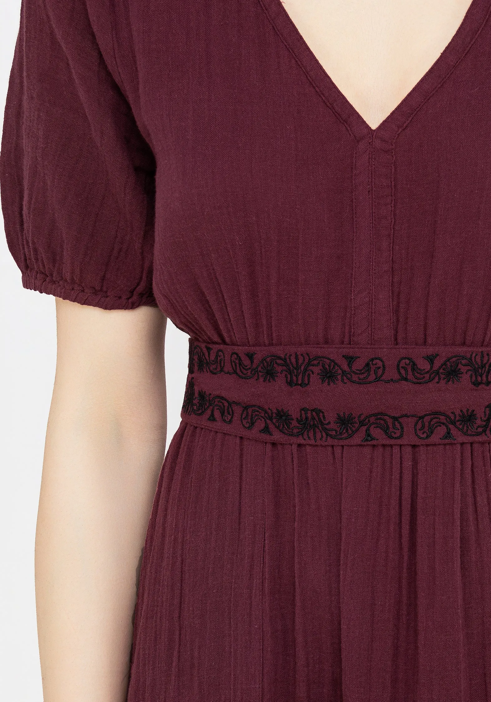 Poultice Embroidered Cotton Midi Dress Sleek Silhouette