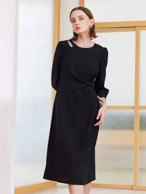 Black Slim A-shape Midi Dress chic aesthetic Daily Smart