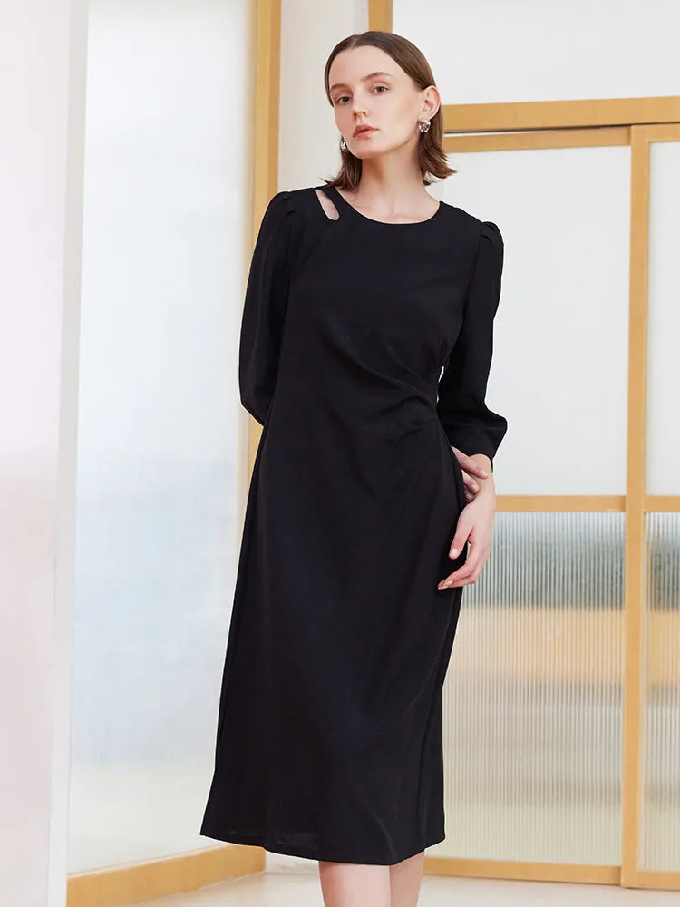 Relaxed fit for outings Classic Comfort Black Slim A-shape Midi Dress