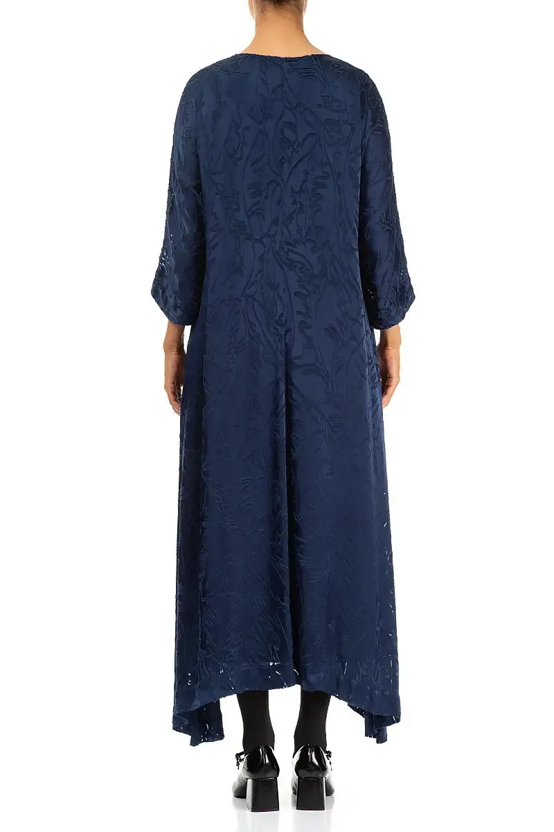 Flared Devor?? Feather Royal Blue Silk Dress Rustic Ease