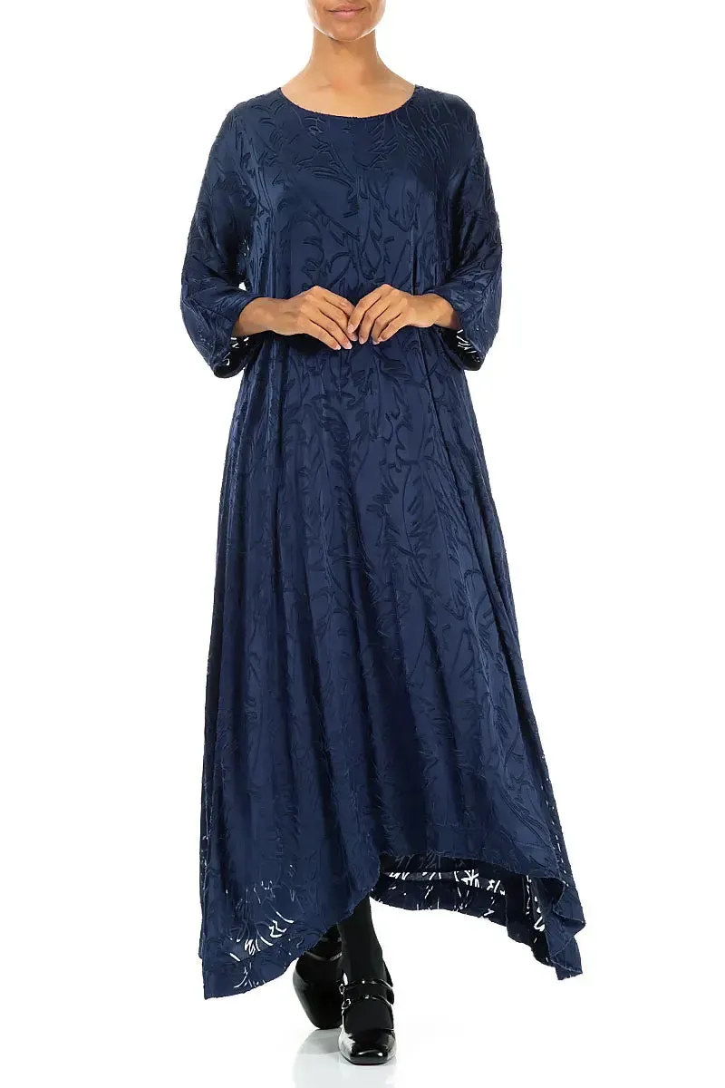Versatile Scarf Flared Devor?? Feather Royal Blue Silk Dress