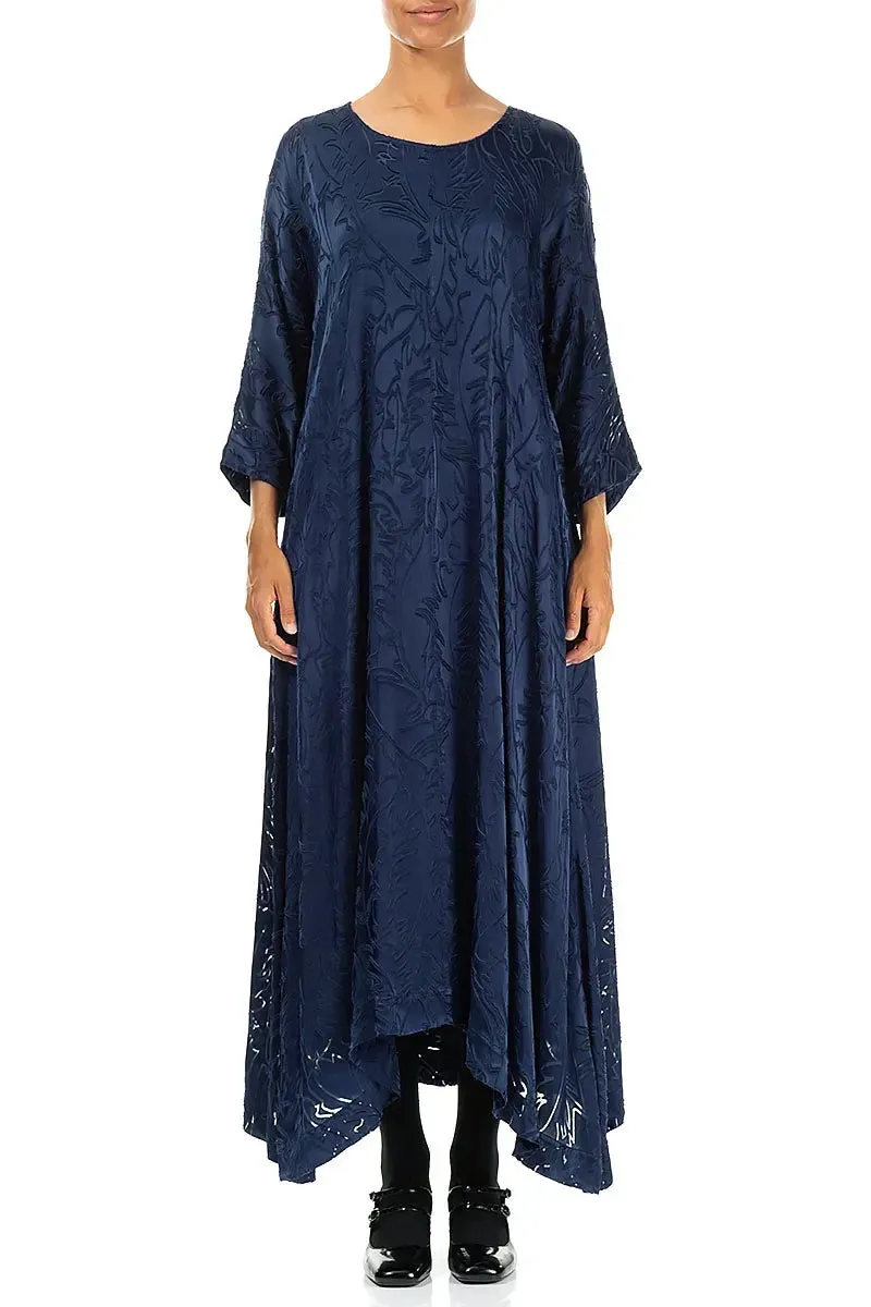 SeamlessConstruction Comfortable Hoodie Flared Devor?? Feather Royal Blue Silk Dress