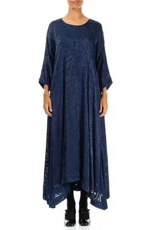 Easy Style Conscious Fashion Flared Devor?? Feather Royal Blue Silk Dress