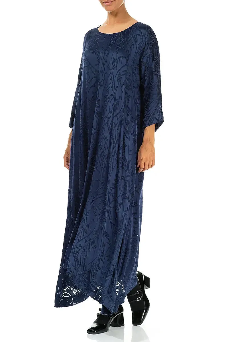 Motion Core Relaxed Layer Flared Devor?? Feather Royal Blue Silk Dress