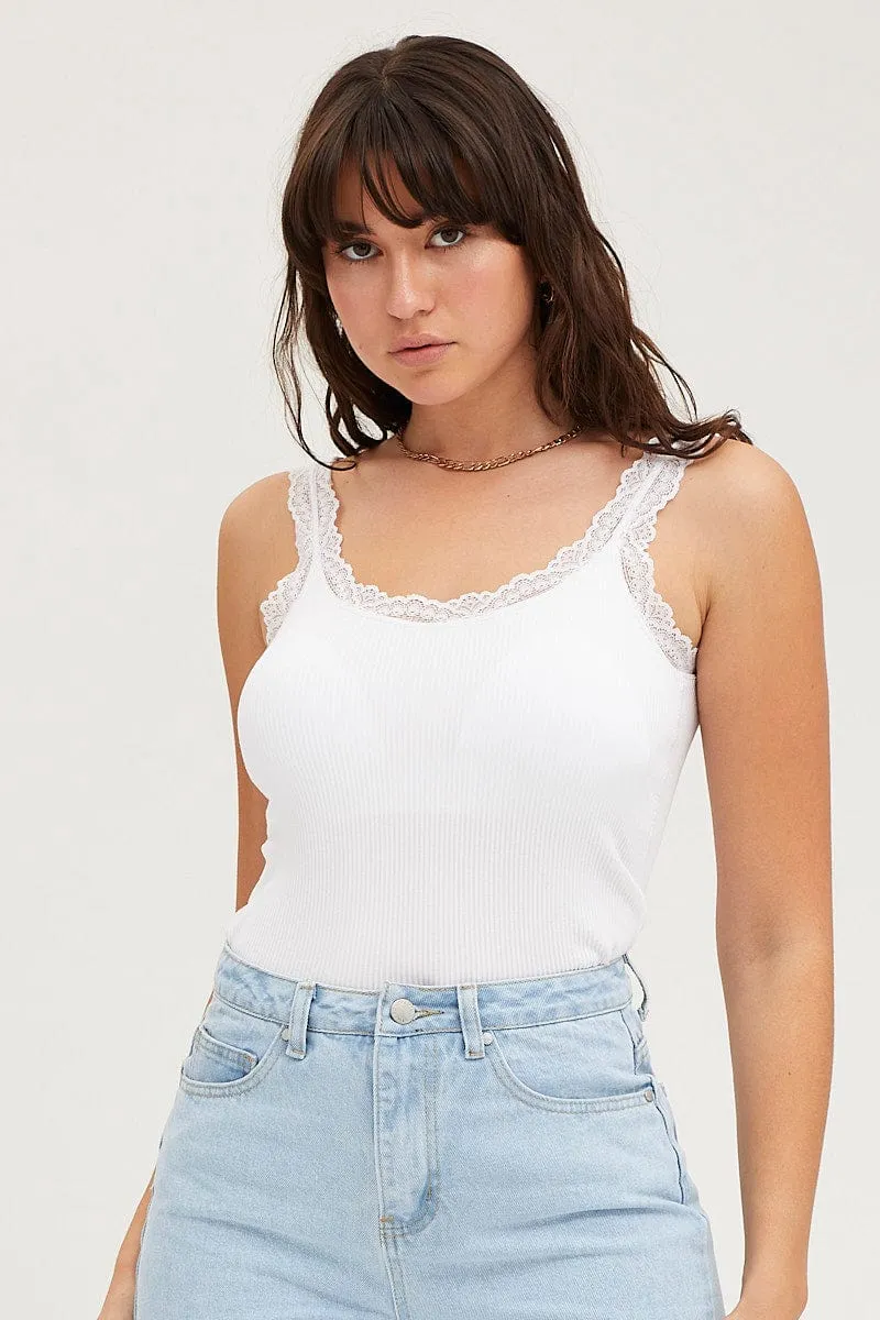 Street Glow White Bralette Lace Trim Seamless