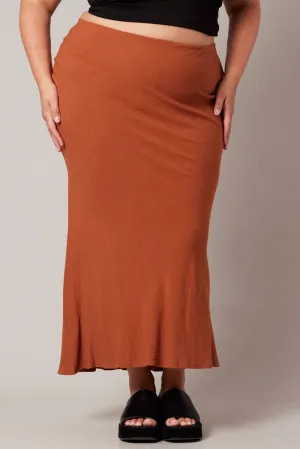 Clean Fit Neutral Wear Brown Bias Linen Slip Maxi Skirt