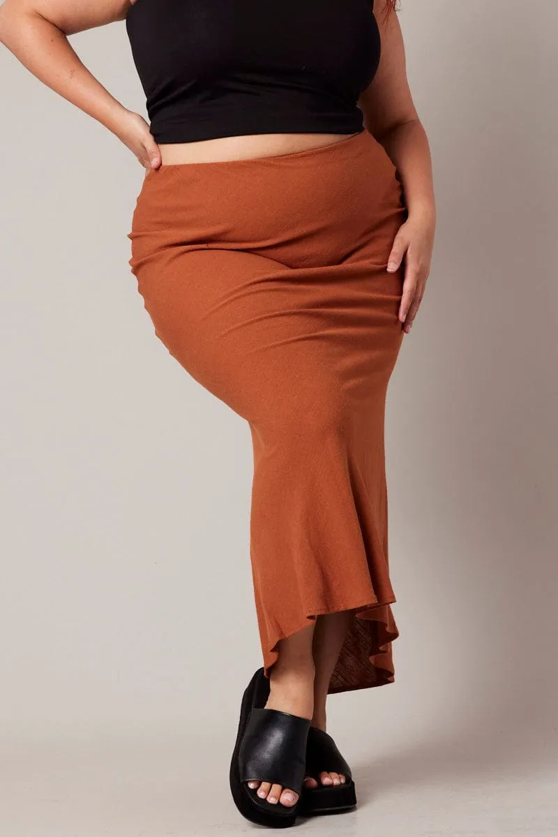Brown Bias Linen Slip Maxi Skirt Elegant Flow