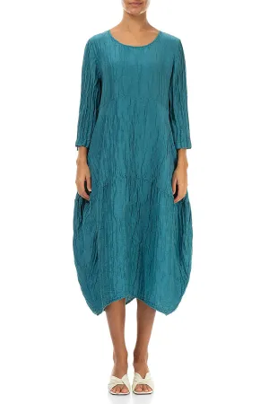 Casual dress Warm Jacket Balloon Crinkled Turquoise Silk Linen Dress