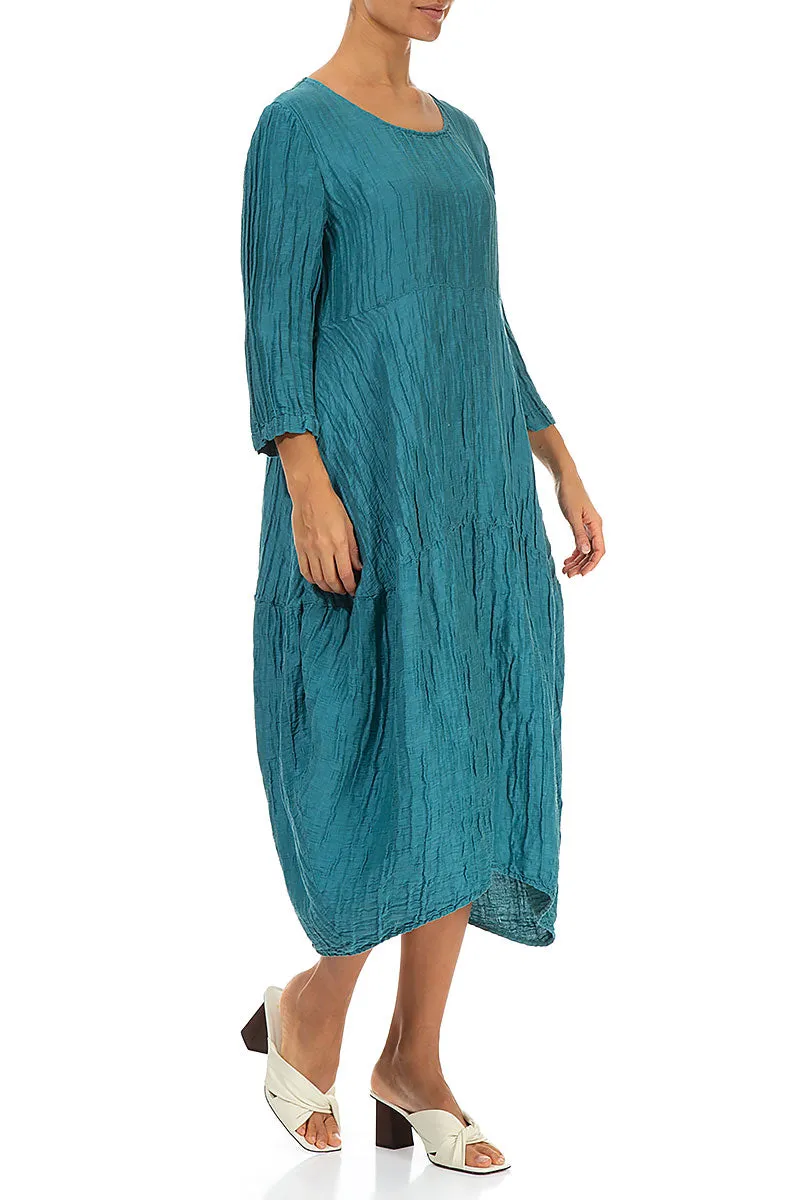 Balloon Crinkled Turquoise Silk Linen Dress Holiday Glow Still Soul