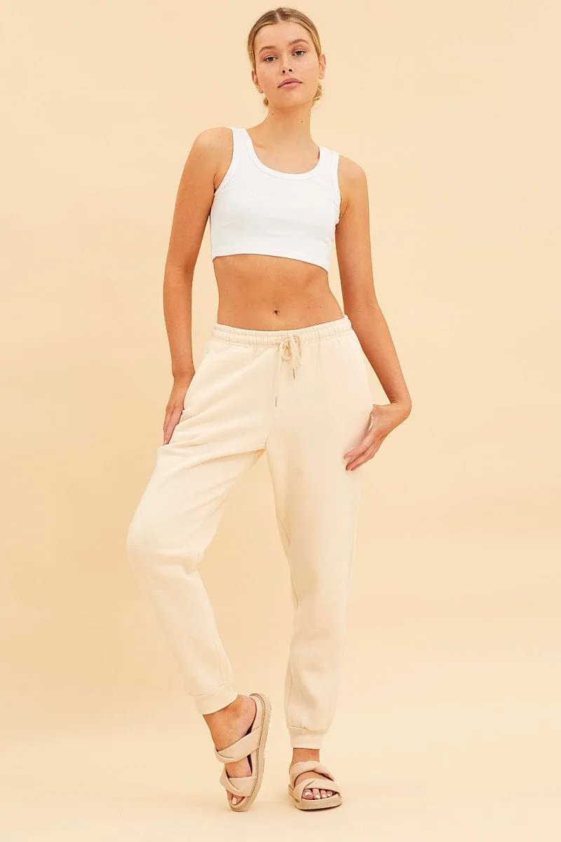 White Cropped Tank Cotton Blend Rib Racer Back All Day