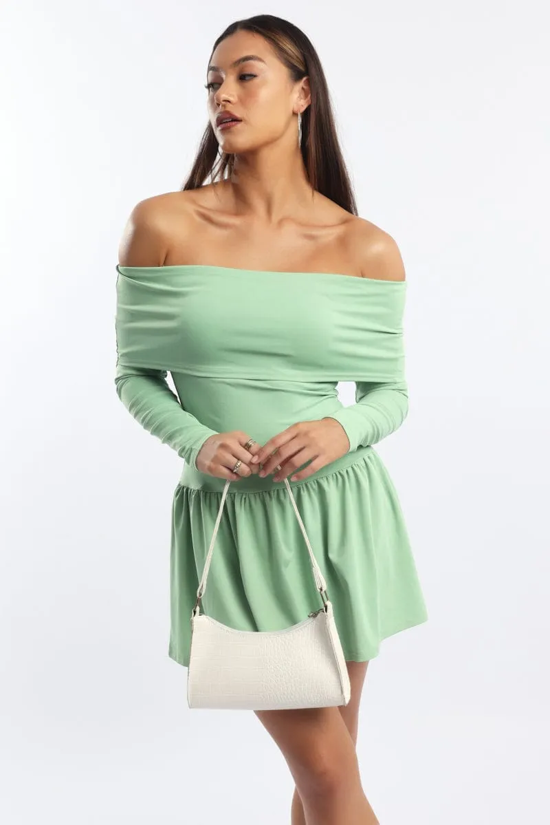 Smart Casual Casual chic style Green Off Shoulder Mini Dress