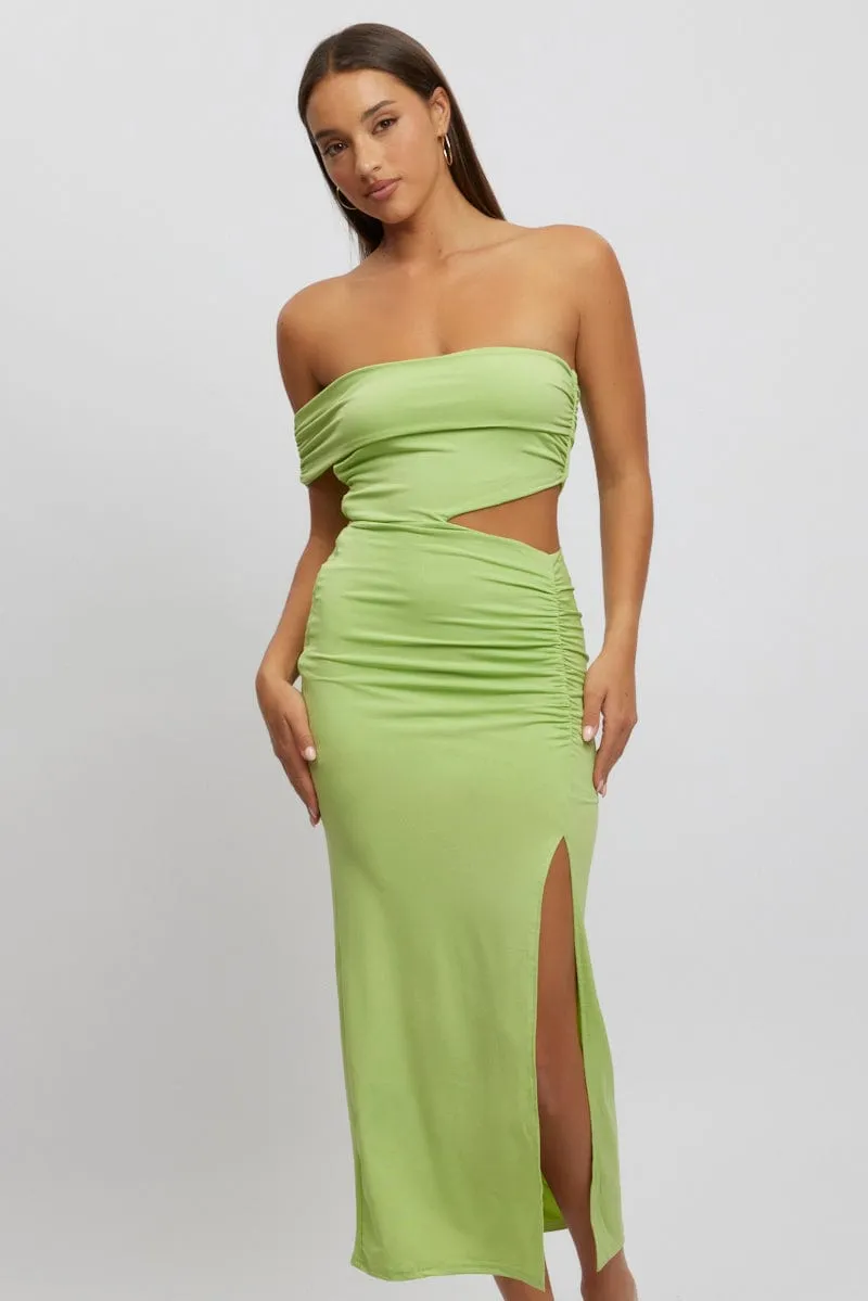 Green Bodycon Dress One Shoulder Maxi Night Out