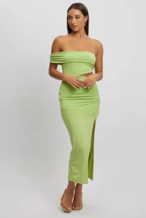 Heavy Outerwear Green Bodycon Dress One Shoulder Maxi