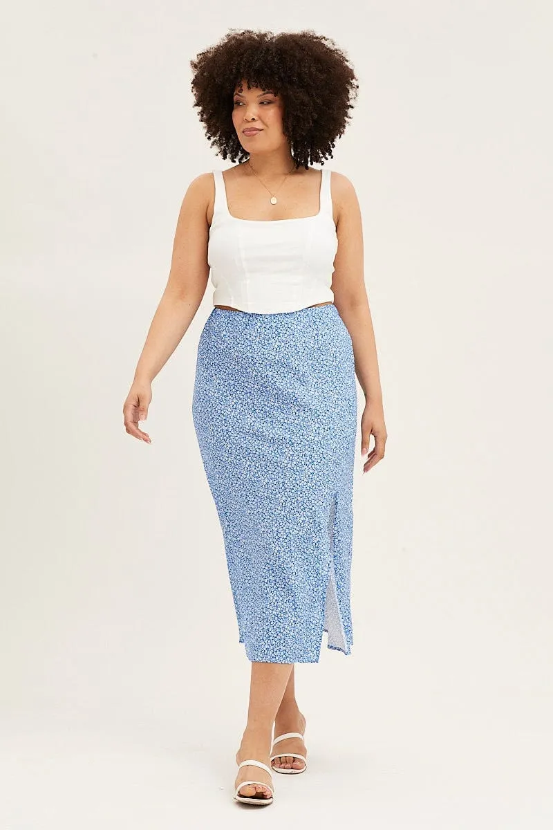 Mix Separates Ditsy Print Midi Skirt Split