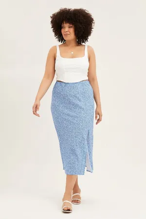 Mix Separates Ditsy Print Midi Skirt Split